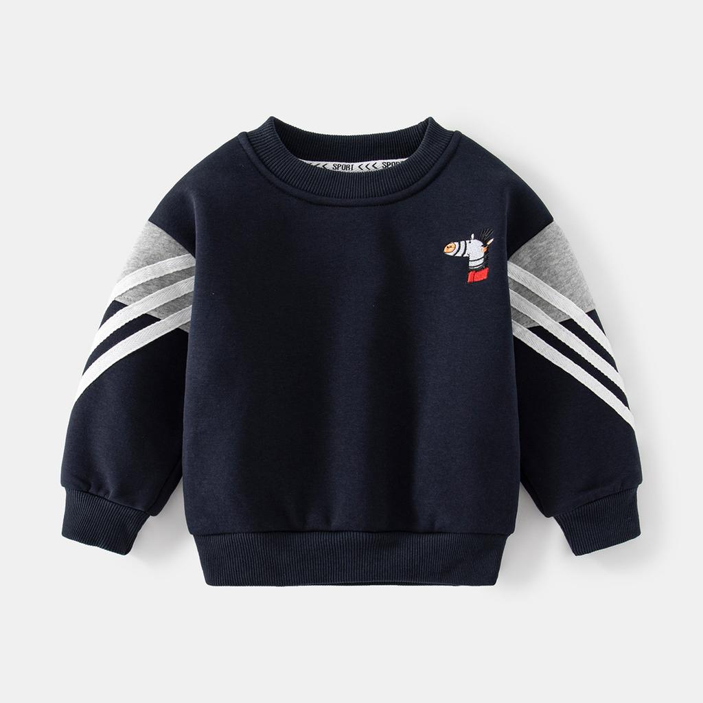 Autumn and winter boys round neck cartoon printed long-sleeved sweater, casual white striped warm pullover sweater