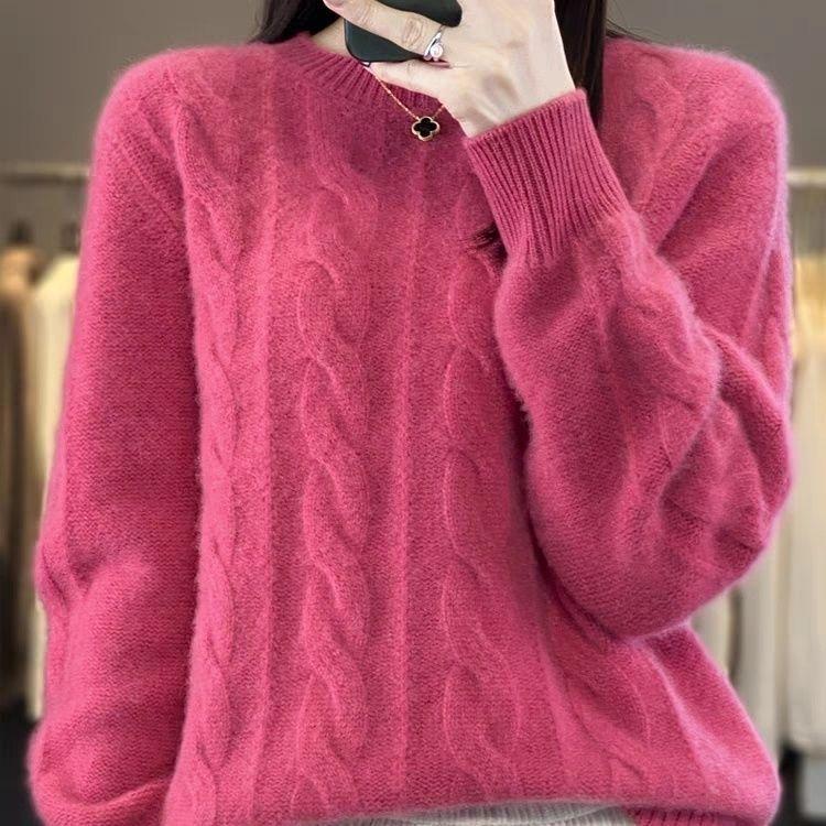 

Женский вязаный свитер с круглым вырезом, осень-зима 2025, новый свободный утолщенный корейский вариант, короткие топы 2XL розы красного