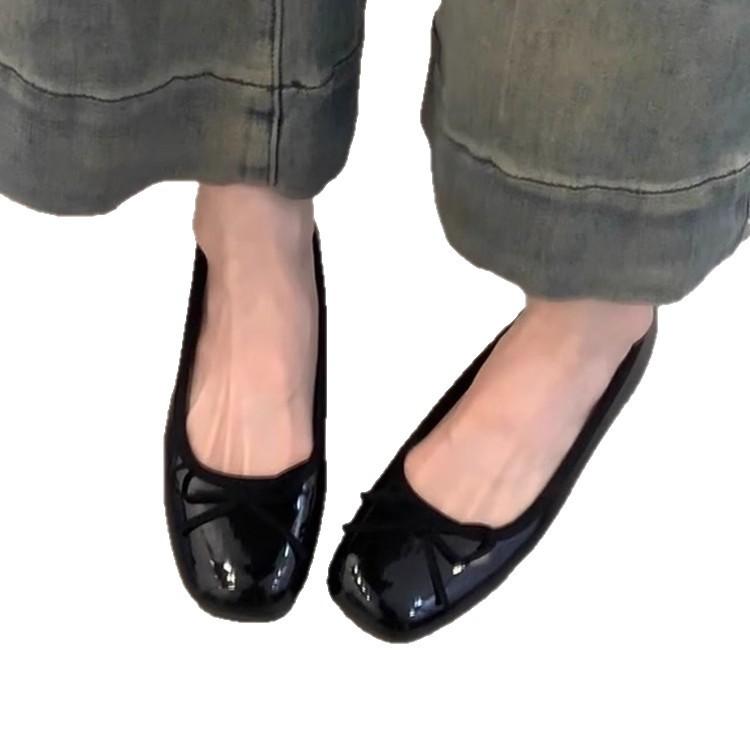 Spot Version~ Nude Flat-bottomed Evening Shoes, Women's Bows, One-pedal Inner Height-increasing Ballet Shoes, French Versatile Single Shoes