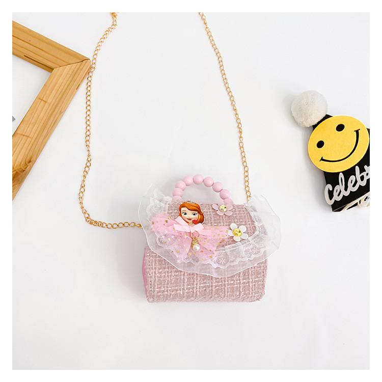 Childrens Cartoon Pattern Pu Shoulder Bag With Artificial Pearl Bow And Flower Decoration For Daily Casual Wear
