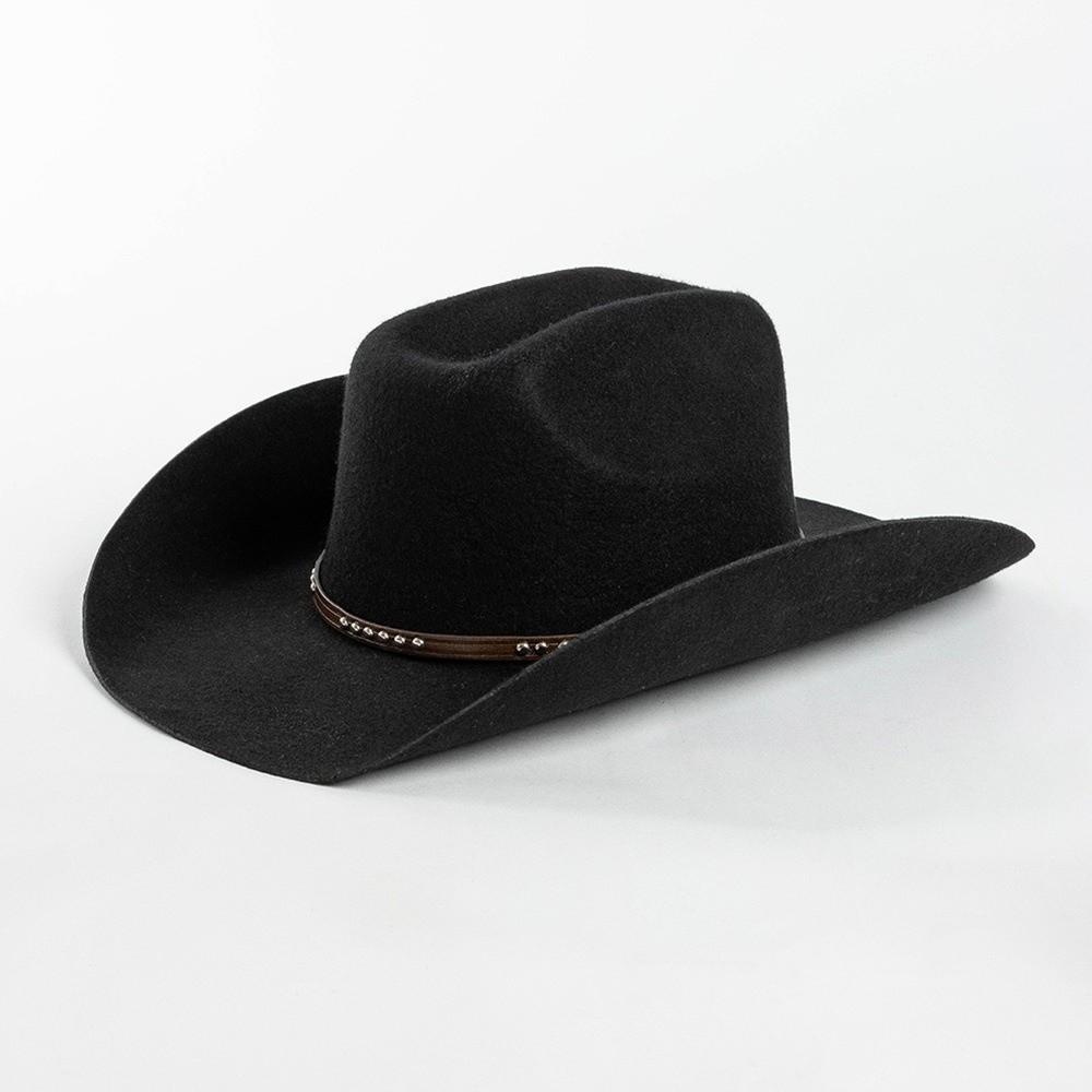100% Wool Wool Cowboy Hat Wide Brim Concave Shape Western Cowboy Hat Studded Leather Band Decorative Buckle Wide Brim Fedora Hat 59cm