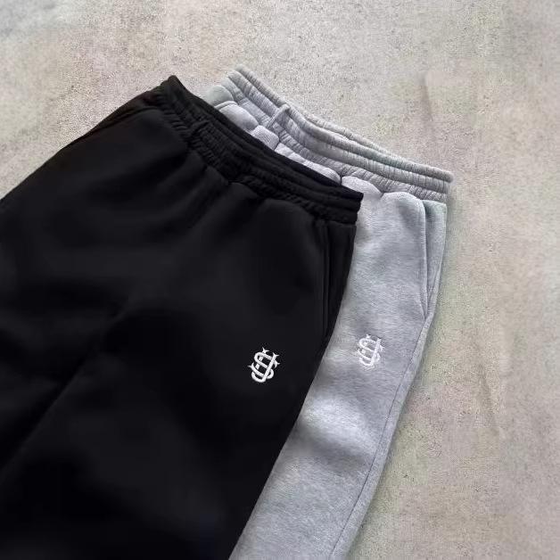 Cross-Border Trendy Unisex Embroidered Zipper Fleece Sweatpants