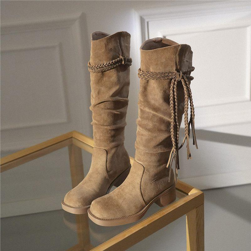 Spot second hair! Wasteland wind summer Maillard travel knight boots pile boots thick heel Martin boots women