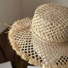 New Retro Hollow Raffia Bowknot Flat Top Straw Hat Raw Edge Sun Hat Summer Panama Jazz Bucket Beach Hat Vacation Derby Cap