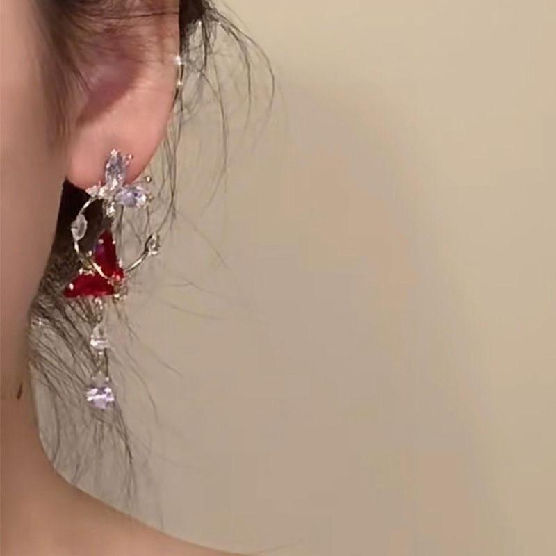 Animal Zodiac Alloy Long Dangle Earrings With Glittering Butterfly Design For Women