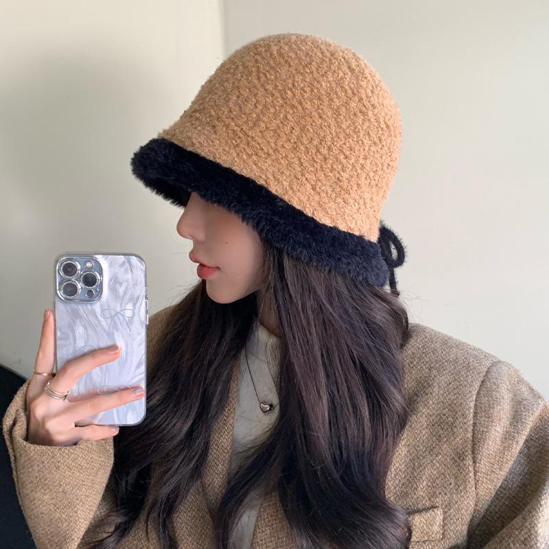 

Осенне-зимняя женская однотонная плюшевая шляпа-ведро, зимняя теплая шляпа-тазик, утепленная шляпа-ведро One Size