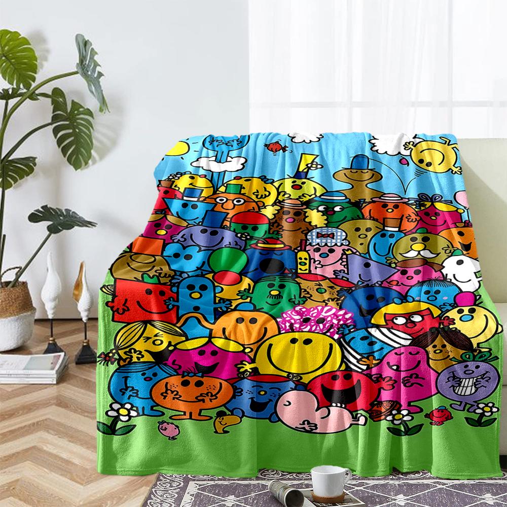 Mr. Men and Little Miss Theme Printed Blanket - Perfect for Couch, Bed, Travel & Outdoor Use | Machine Washable, Cozy & Durable.