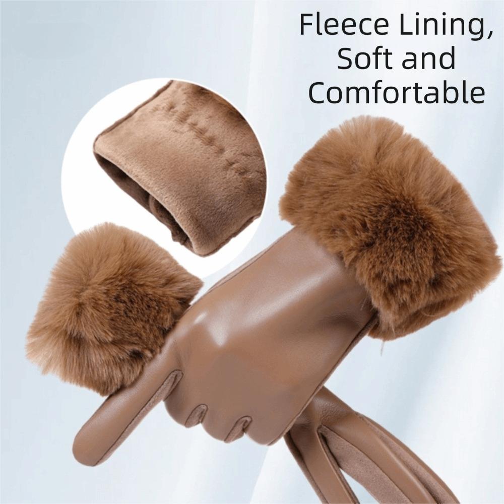 Warm Touchscreen Plush Gloves Faux Fur Trim Cycling Windproof Gloves Women