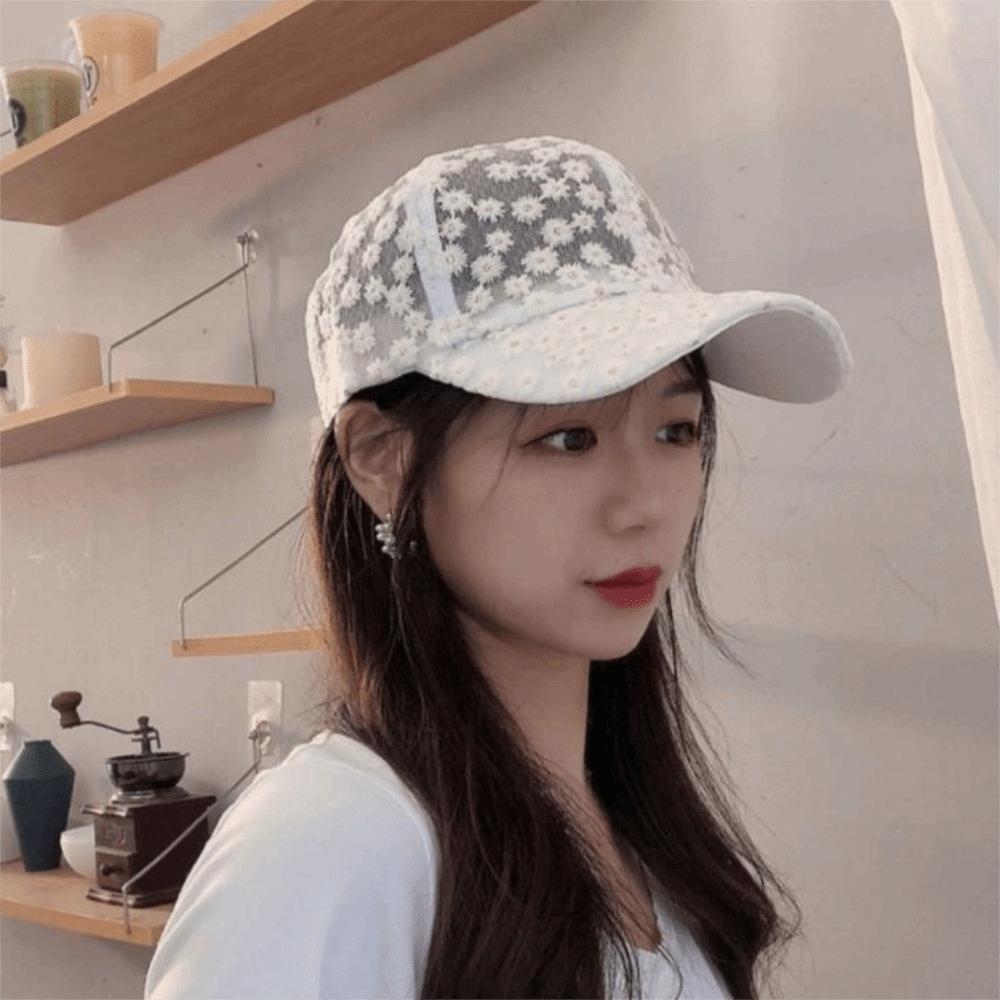 Embroidered Flower Baseball Cap Breathable Mesh Peaked Hat Fashion Visors Cap Girls