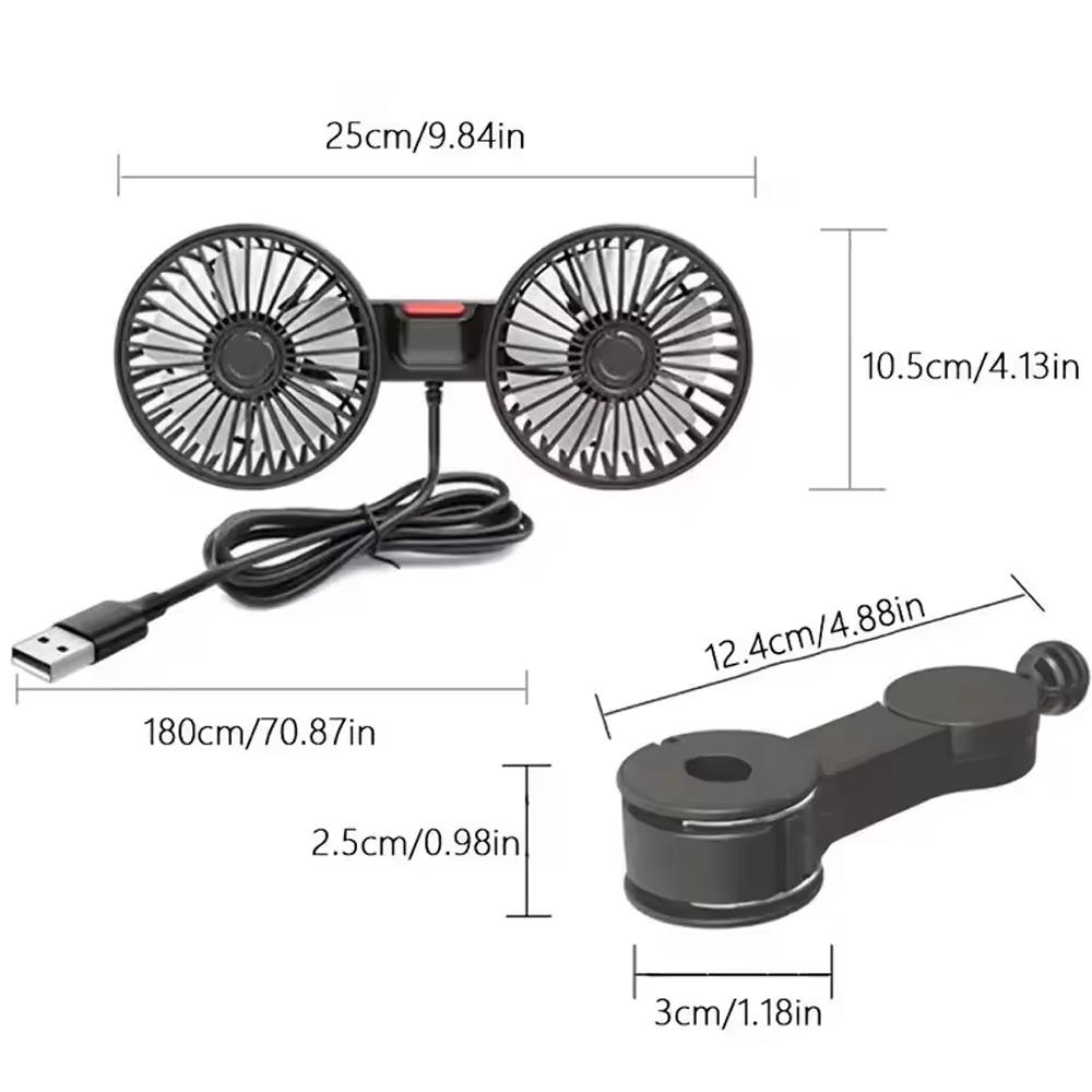 Car Fan 3-speed Car Seat Back Cooling Fan USB Charge Dual Head Fan 360 Degree Rotation Neck Cooler for Summer Cars Accessories