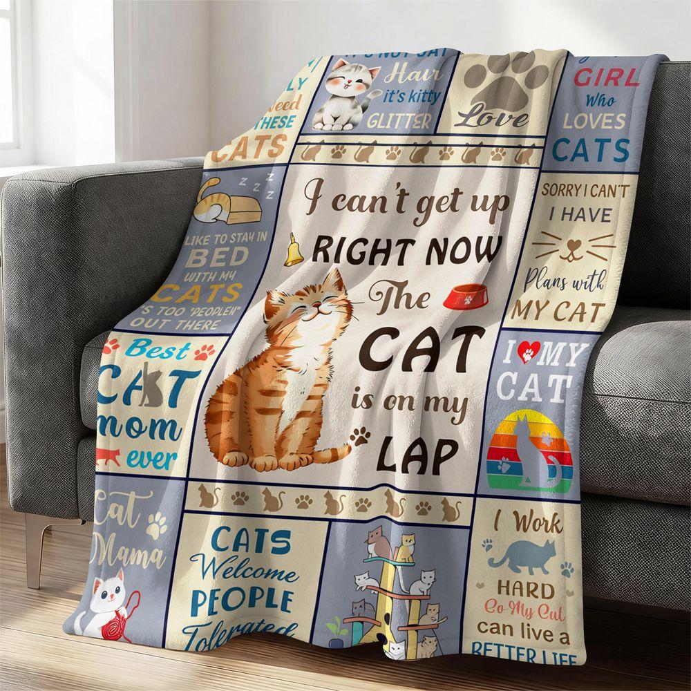 Funny Cat Collage Flannel Blanket Soft Throw Blanket for Bed Sofa Cute Cat Mom Gift Decorative Fleece Blanket Birthday Gift 75X95CM
