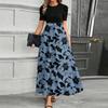 Women's Fashionable Casual Belt Short Sleeved Round Neck Print Elegant Temperament Dress