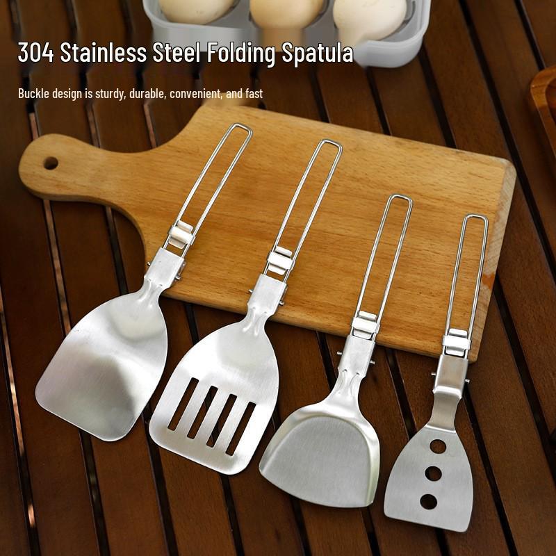Portable Folding 304 Stainless Steel Spatula and Frying Pan for Camping, Picnic, BBQ, and Outdoor Travel