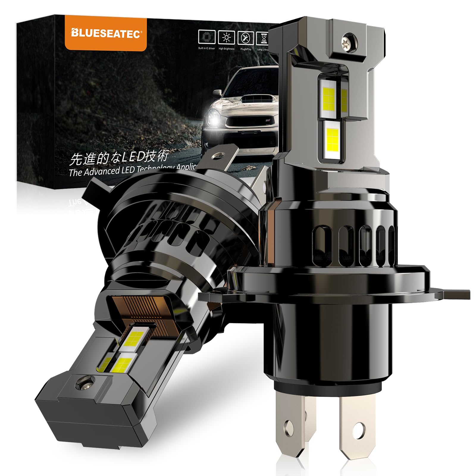 

Светодиодная фара BLUESEATEC H4, мини-размер, совместима с техосмотром, переключение HI/LO, 80 Вт, H4 белый