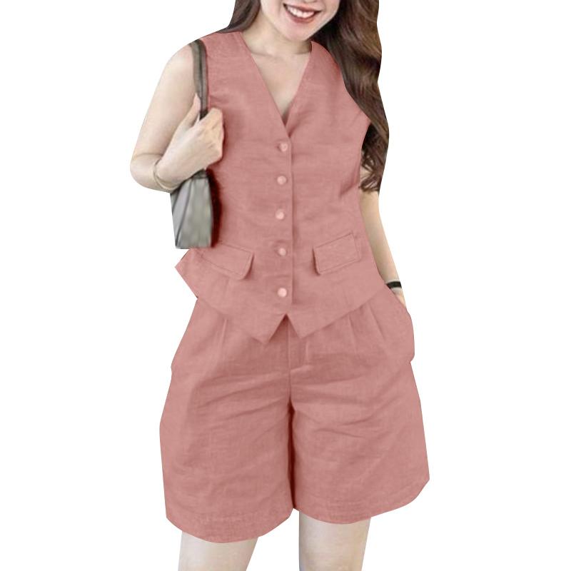 

ZANZEA Женские жилеты, топы и шорты, повседневные комплекты из двух частей S