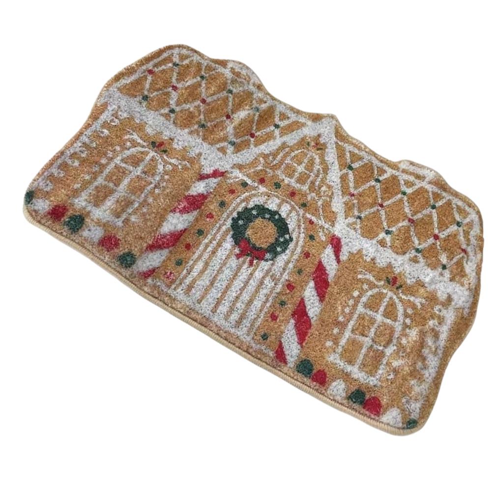 Christmas Gingerbread House Mat 40x60cm Gingerbread House Doormat Non-Slip Gingerbread House Carpet for Home Decoration