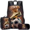 3pcs/set Cartoon Football Pattern Backpack Set Large Capacity Commuter Backpack Soccer Graphic Cute School Bag for Student