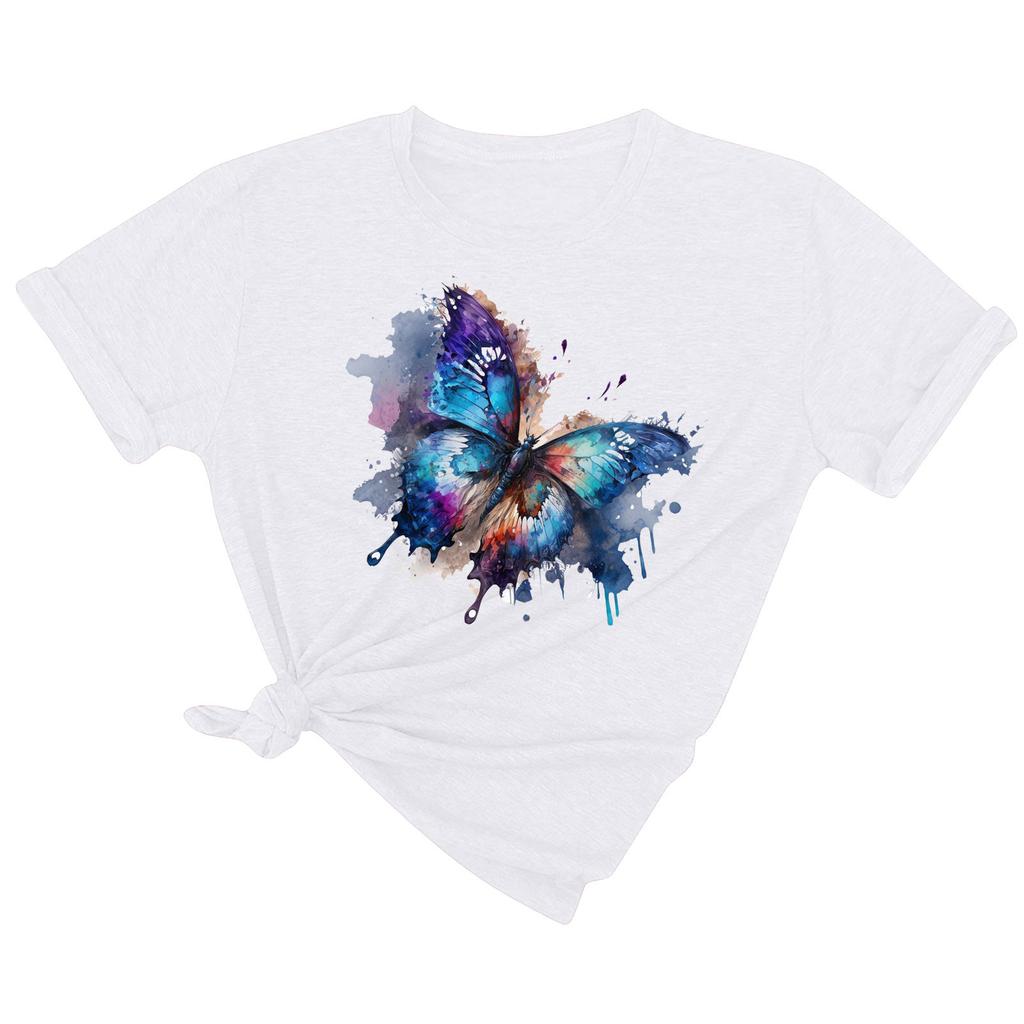 Top tricou cu mâneci scurte cu mânecă scurtă, cu gât rotund, pentru femei, la modă