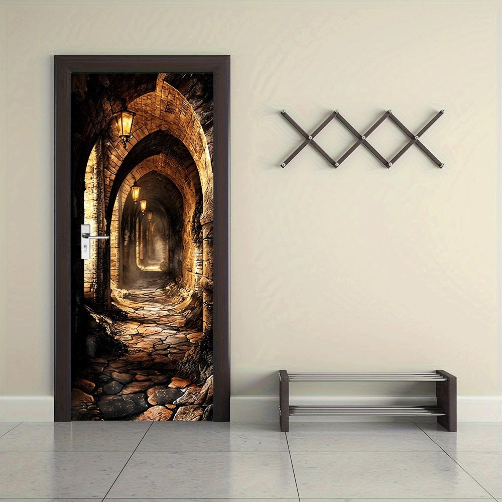 2pcs Medieval Retro Castle Tunnel Wall Stickers, Three-dimensional Arch Corridor Stickers, Living Room Entrance Background Wall