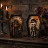 Scary Fireplace Mantel Decorations Halloween Coffin-Shape Wooden Sign Decor, Pumpkin Skeleton Ghost Owl Retro Punk Style Interior Decor Patterns,