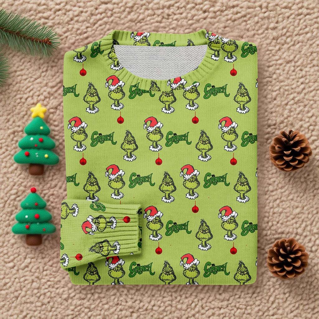 Svetry s dlouhým rukávem pro ženy s kulatým výstřihem, ležérní, roztomilý pletený svetr s potiskem, nadměrný