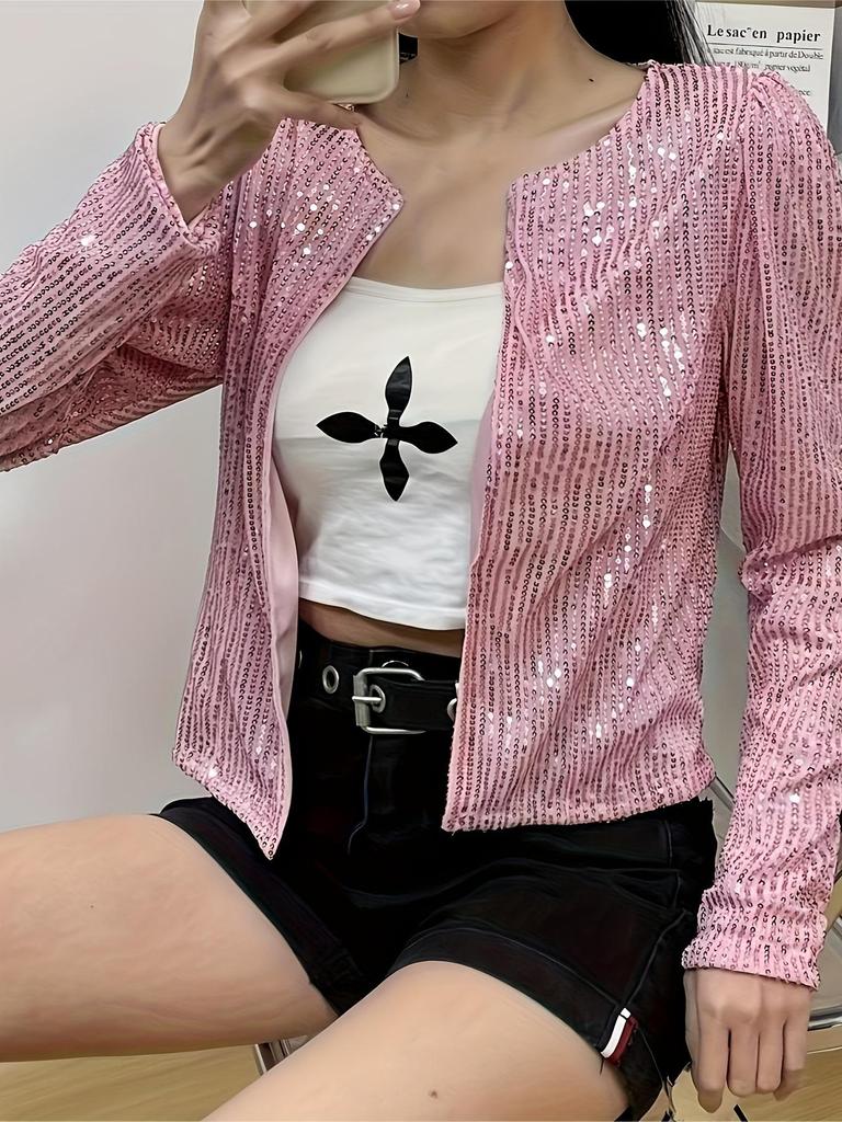 Giacca da Donna Moda Primavera 2025 con Paillettes e Collo Alto - Corta, Versatile ed Elegante.