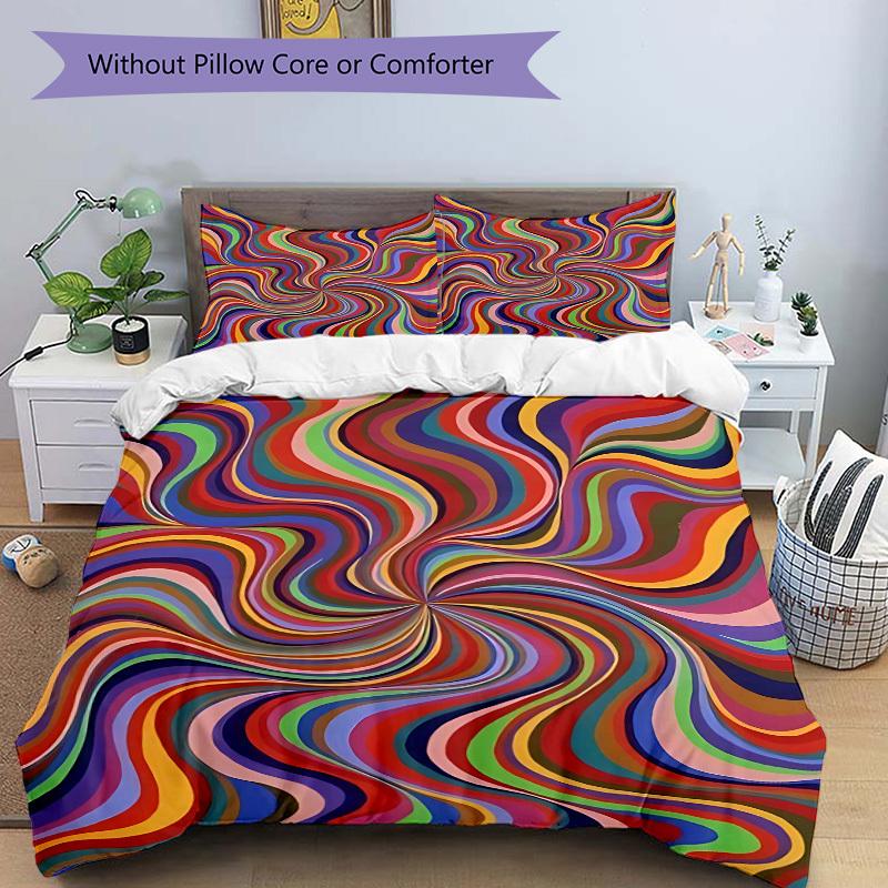 3pcs Psychedelic Waves Bedding Set, Includes 1 Comforter + 2 Pillowcases, Without Pillow Inserts, Soft Comfortable, Lightweight Breathable,