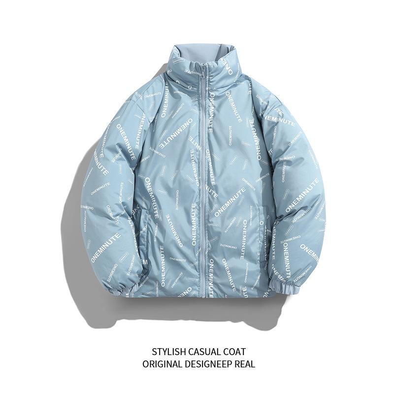 

Wearing Cotton-padded Clothes On Both Sides, Men s Winter Clothes, New Trends, Loose and Slim, Couple Cotton Clothes, Men s Thickened and Warm XXXXL небо синє кольору