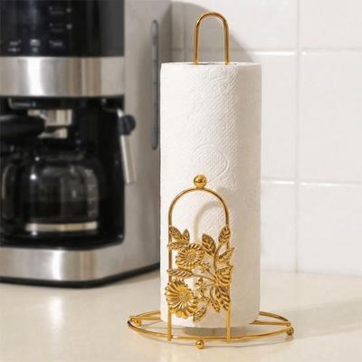 Porte-rouleau essuie-tout sur pied Doré Porte-serviettes vertical Support pour mouchoirs Rétro Salle de bain