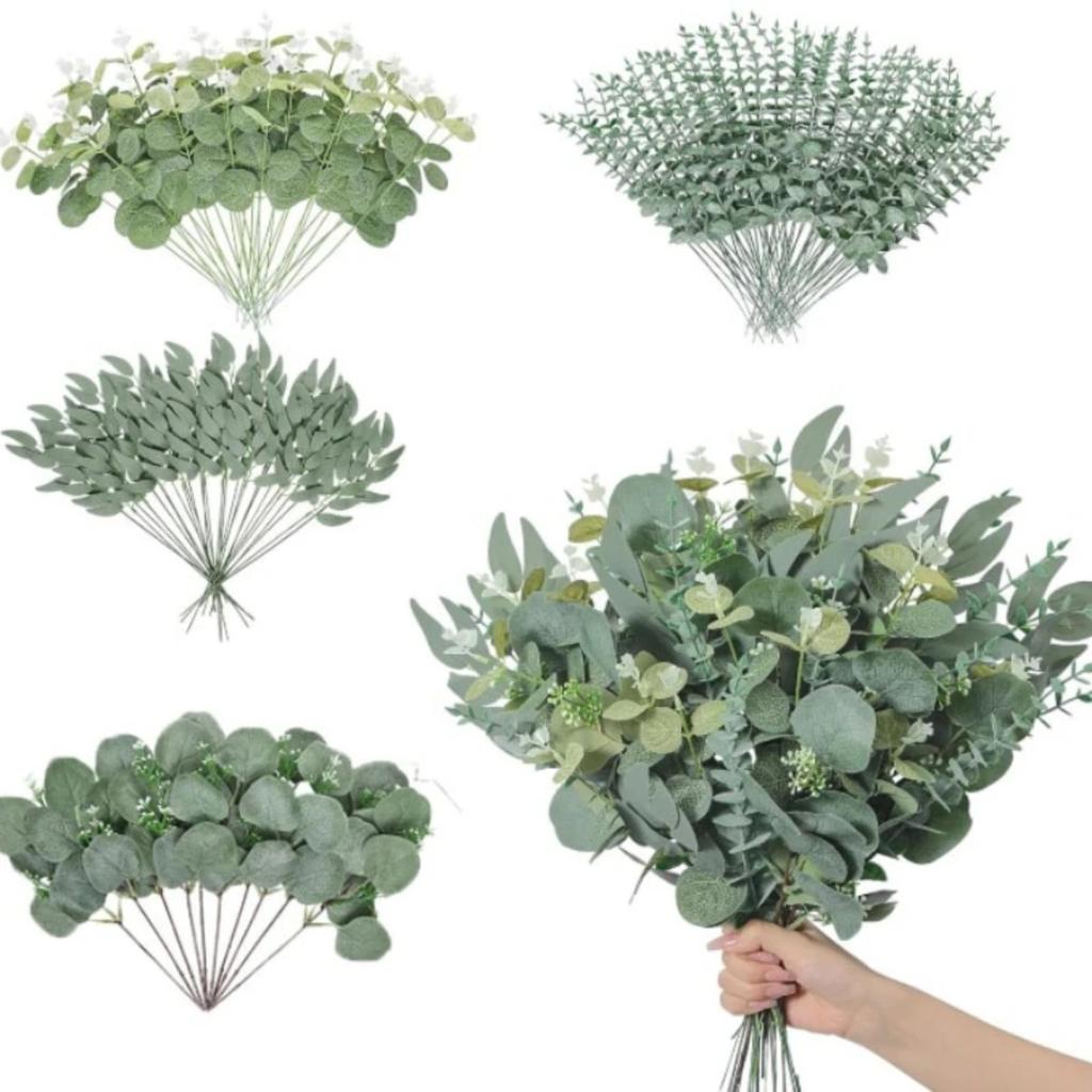 10/20Pcs Artificial Eucalyptus Leaf Stems Green Fack Plants Living Room Decoration Bride Wedding Holding Flowers Bouquet Decor