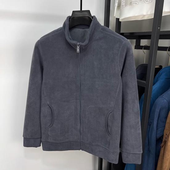Men Coat Stand-Up Collar Long Sleeve Zipper Closure Polar Fleece Jacket