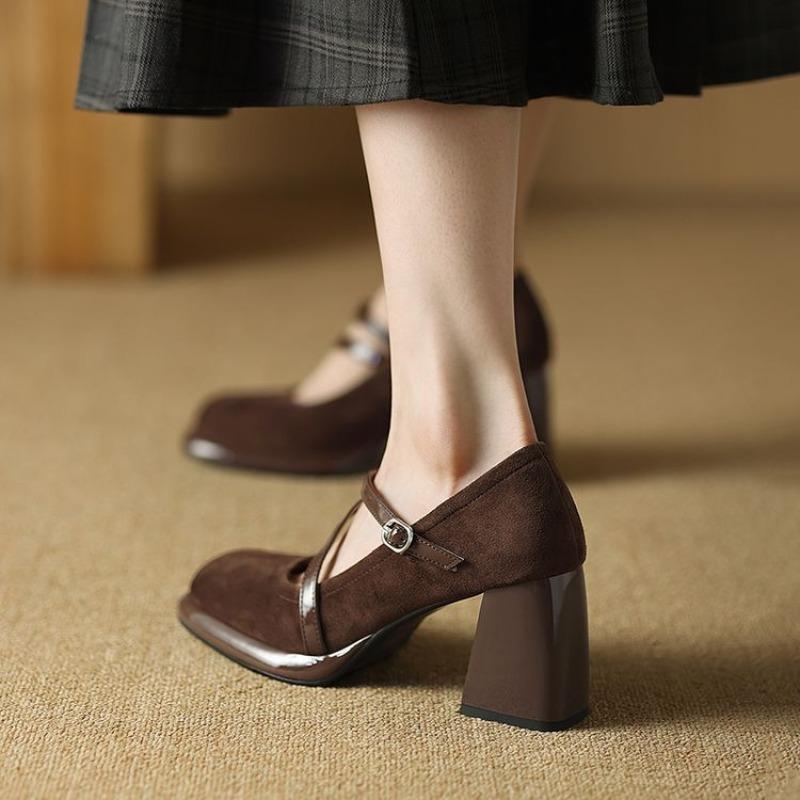 Fashion High Heels Women Chunky Shoes Retro Buckle Heeled Shoes 2025 New Designer Autumn Fashion Pumps Dress Party Zapatillas De Mujer