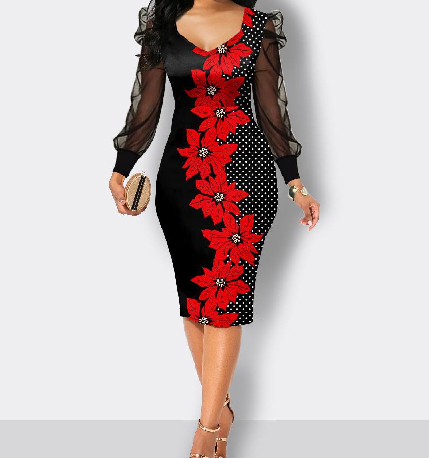 V-neck summer new mesh long-sleeved dress women's clothing
