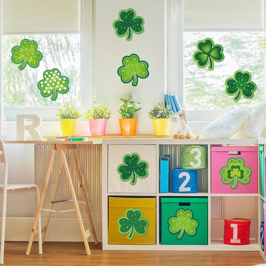 Shamrocks Clover Cutouts for Classroom Bulletin Board Decorations,Large St. Patrick's Day Shamrock Paper Cutouts for School Office Ireland Party