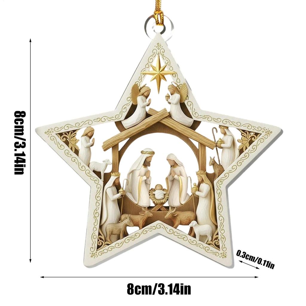 Christmas Tree Ornament 2D Flat Hangable Winter Holiday Christmas Decoration Acrylic Nativity Scene for Mantel Windowsill Door