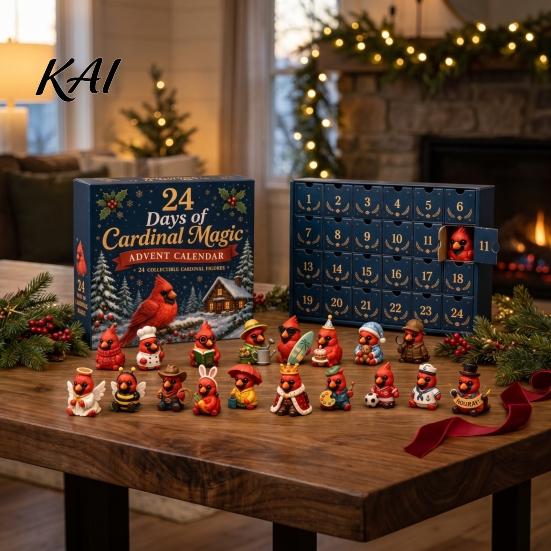 PVC Action Figures Red Bird Christmas Advent Calendar, 24 Unique Miniature Collectible Doll Ornaments Figurines, Tree Hanging for Holiday Gifts