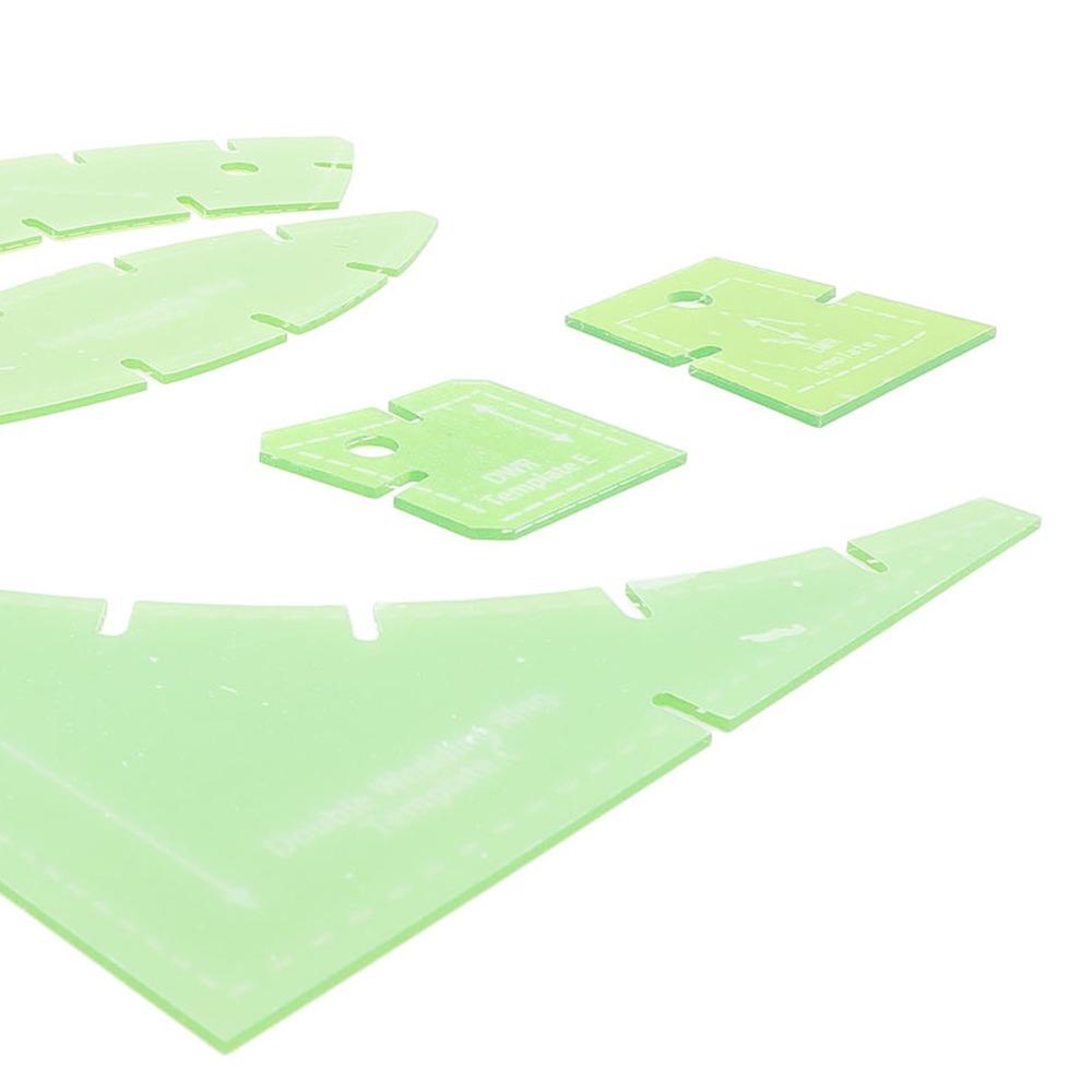 5pcs Transparent Green Quilt Cutting Templates Multi Functional DIY Quilting Ruler Kit For Crafting