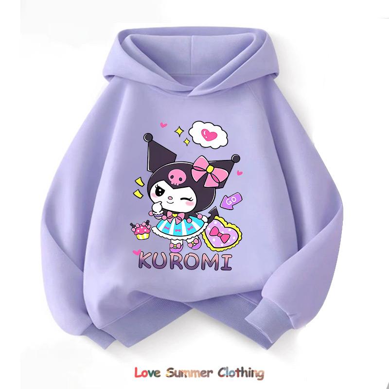 Sanrio Spring Autumn Kuromi Children Clothing Sets Cartoon Kuromi Print Girls Sweatshirt 2pcs Suit Thin Kids Tracksuit