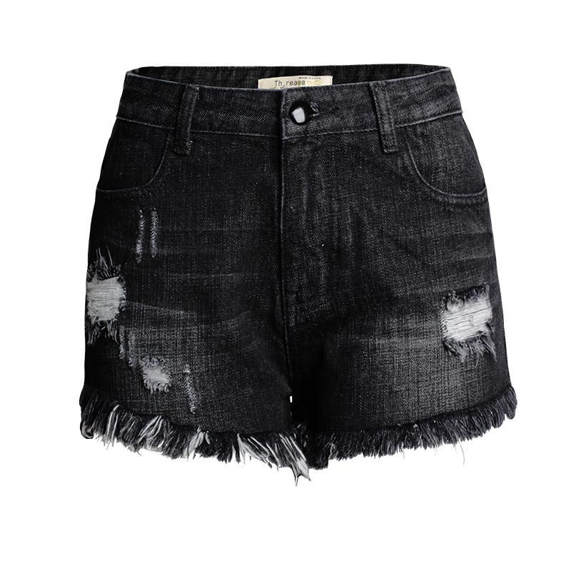 European & American Summer Ripped Tassel Denim High-Waisted Star Shorts S чёрный