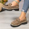 Women's Wide Width Leopard Print Loafers - Suede British Style Slip-On Flats, Fashion Casual Shoes for Women