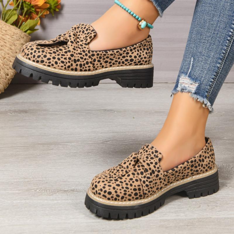 Women's Wide Width Leopard Print Loafers - Suede British Style Slip-On Flats, Fashion Casual Shoes for Women