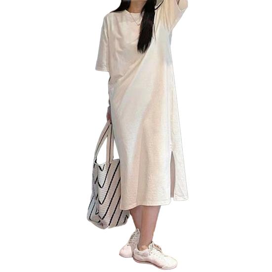 Women's Short Sleeve Midi Dress Summer Casual Round Neck Shirt Dress Loose Beach Shift
