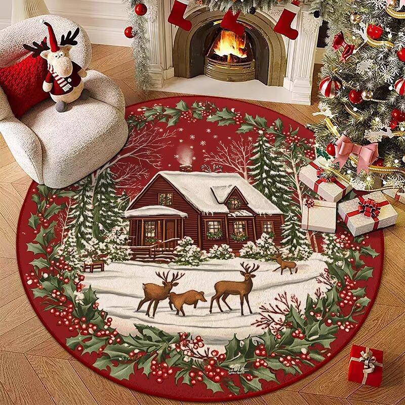 Christmas Carpet Living Room Dirt-resistant and Easy To Take Care of Imitation Cashmere Carpet Round Washed Cloth Sole Foot Pad
