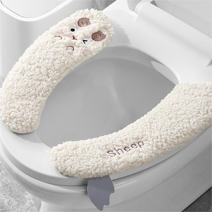 Reusable Warm Flannel Toilet Sticker Toilet Seat Covers Washable Toilet Seat Filling Bathroom Mat Seat Cover Universal