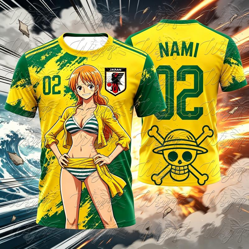 Unisex Sommer Schnelltrocknendes Netz-Fußballtrikot Anime One Piece Luffy ACE 10 11 Goldener Totenkopf-Druck Streetwear Kurzarm-T-Shirt