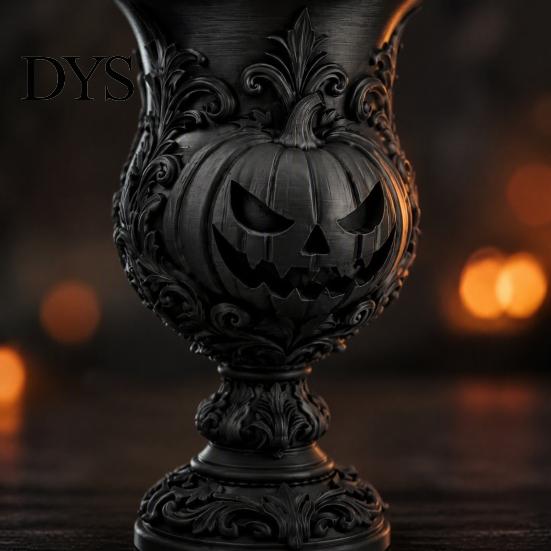 Dark Aesthetic Room Decor 3D Printed Gothic Pumpkin Pen Holder, Retro European Style Relief Stationery Spooky Halloween Table Decoration Organizer,
