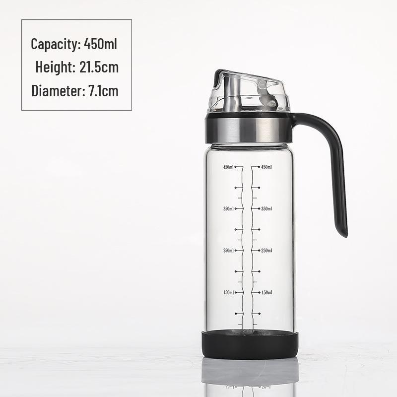 Leak-Proof Graduated Glass Oil Pot for Easy Pouring, Auto Open/Close, Large Capacity for Kitchen Use