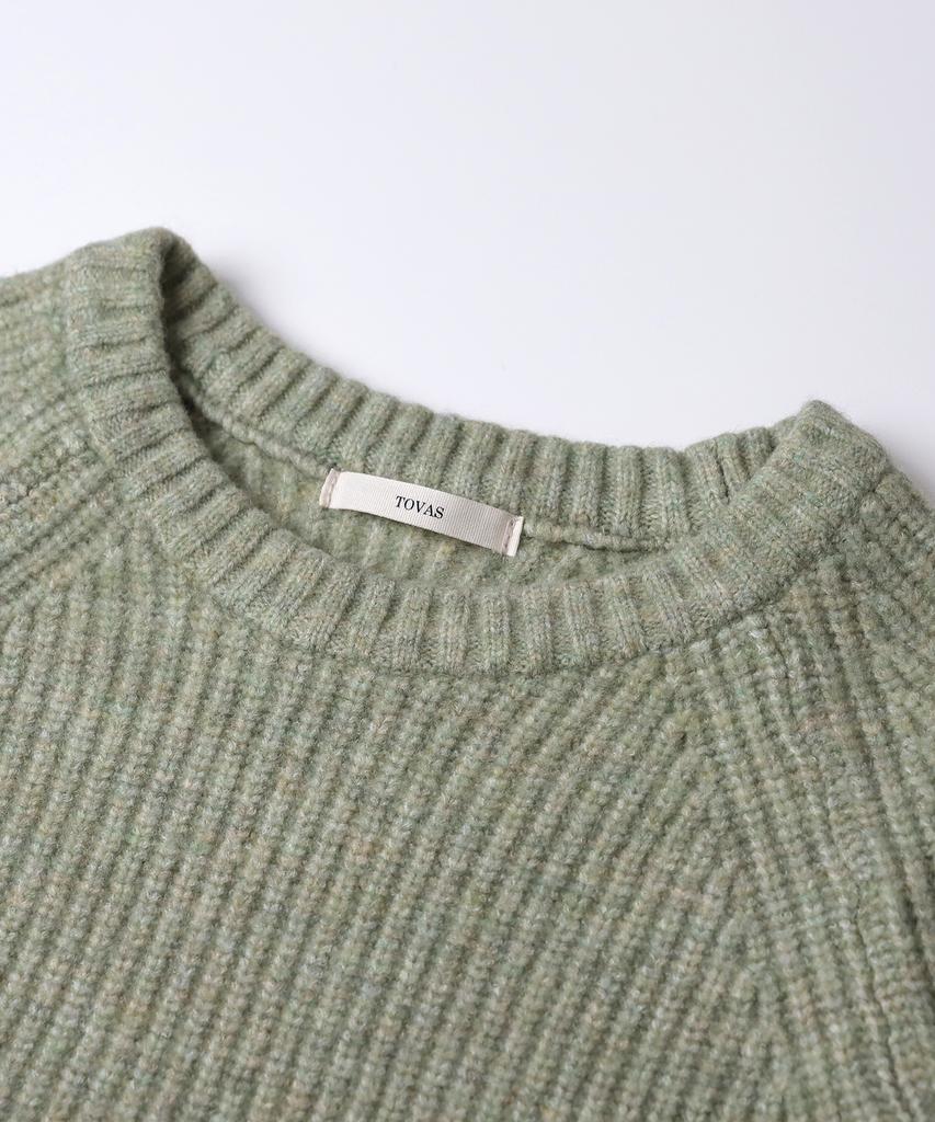 Tobaseu Hazzi Crop Raglan Knit Top (Melange Green)