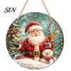 Festive Front Door Signs 2D Christmas Wooden Hanger Ornaments, Santa Snowman Reindeer Welcome Wall Xmas Hanging Decor Sign, Rustic Farmhouse