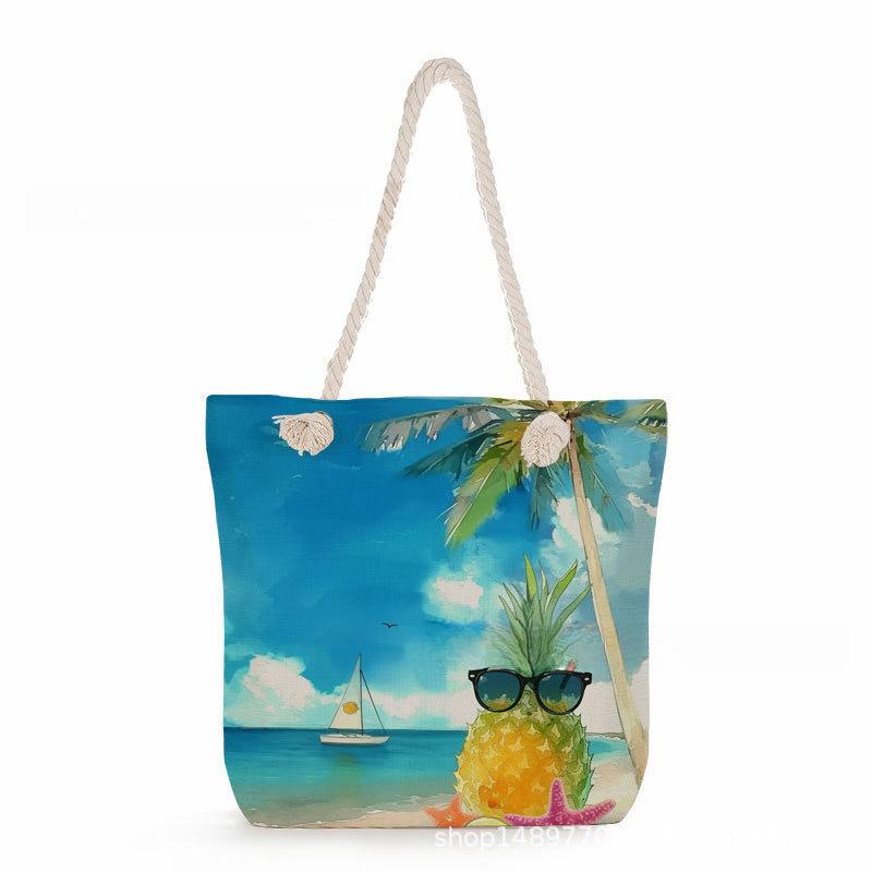 Multifunctional  Beach shells Printed Thick Rope Shoulder Beach Bag 7575